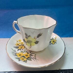 Cup + Saucer Yellow Flower With Gold Trim Royal Grafton Fine Bone China Tea